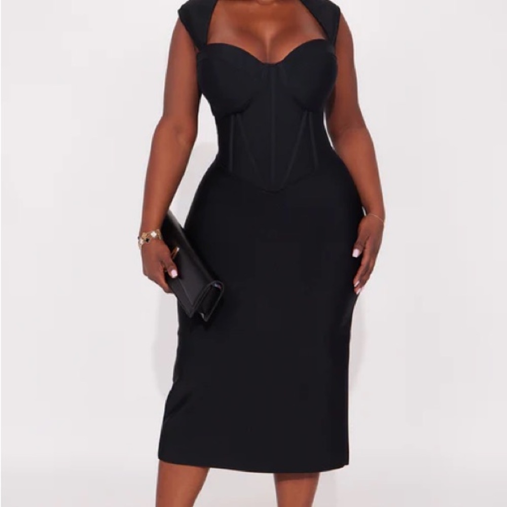 Sculpted Energy Corset Bandage Midi Dress - Black Size XL